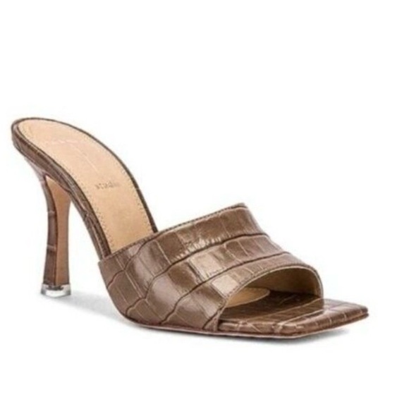 Black Suede Studio Shoes - NEW Black Suede Studio Valentina Taupe Croc-Embossed Mule Heels - 38 / 8 - $258